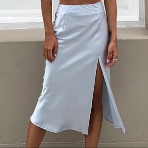 Silk Baby Blue Midi Skirt w/ Slit ✨🦋